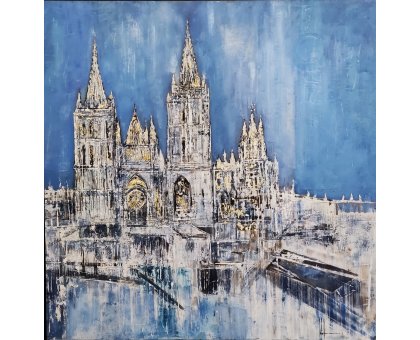 OLIO A SPATOLA ANTONIO CAPOFERRI ' CATTEDRALE DI LEON ' dimensioni L 100 x H 100 cm.