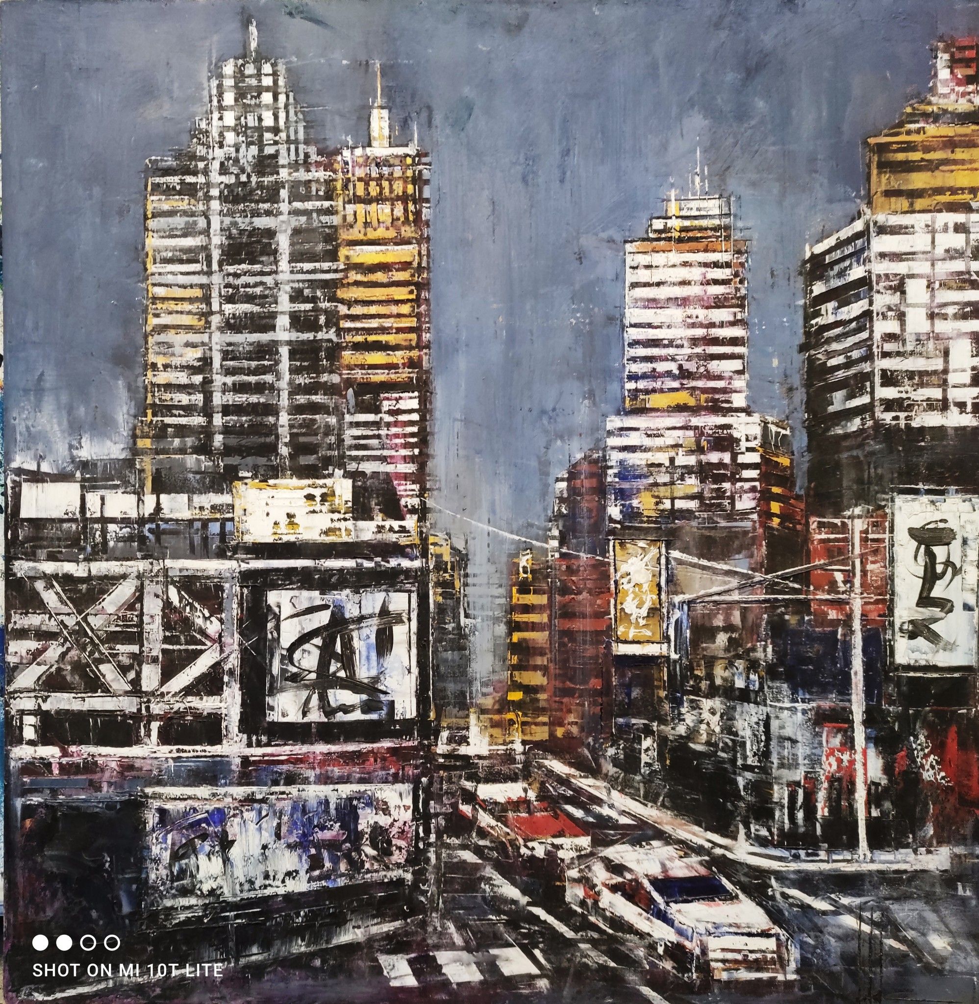 OLIO A SPATOLA  ANTONIO CAPOFERRI ' NEW YORK 5 ' dimensioni L 60 x H 60 cm.