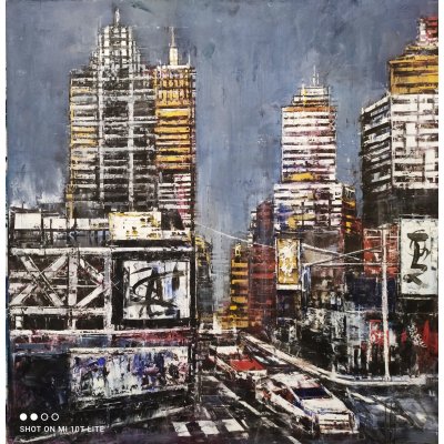 OLIO A SPATOLA ANTONIO CAPOFERRI ' NEW YORK 5 ' dimensioni L 60 x H 60 cm.