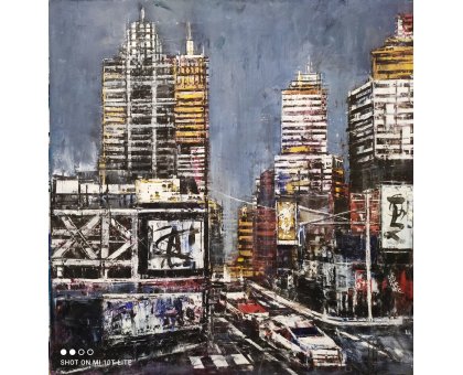 OLIO A SPATOLA ANTONIO CAPOFERRI ' NEW YORK 5 ' dimensioni L 60 x H 60 cm.