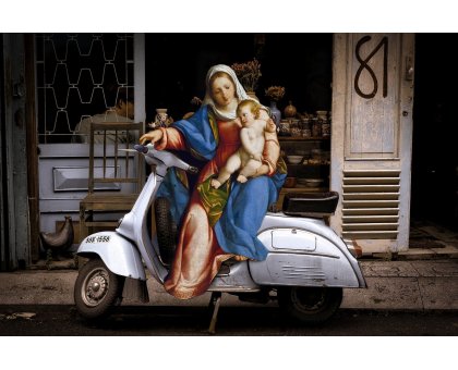 FOTOGRAFIA DIGITALE SU TELA - ARTISTA SLASKY - TITOLO "MADONNA CON BAMBINO" cm. L 120 X H 80
