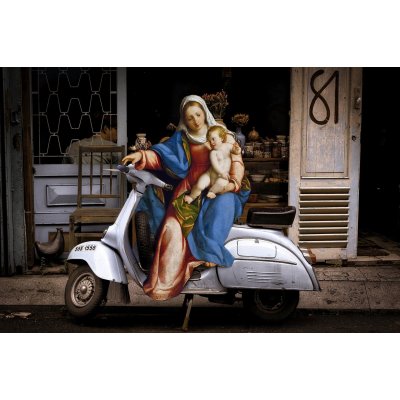 FOTOGRAFIA DIGITALE SU TELA - ARTISTA SLASKY - TITOLO "MADONNA CON BAMBINO" cm. L 120 X H 80