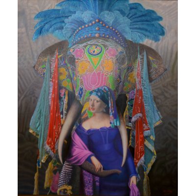 OLIO SU TELA MARCELLO REMIGI ' ORIENTOCCIDENTE ' dimensioni L 81 x H 120 cm.