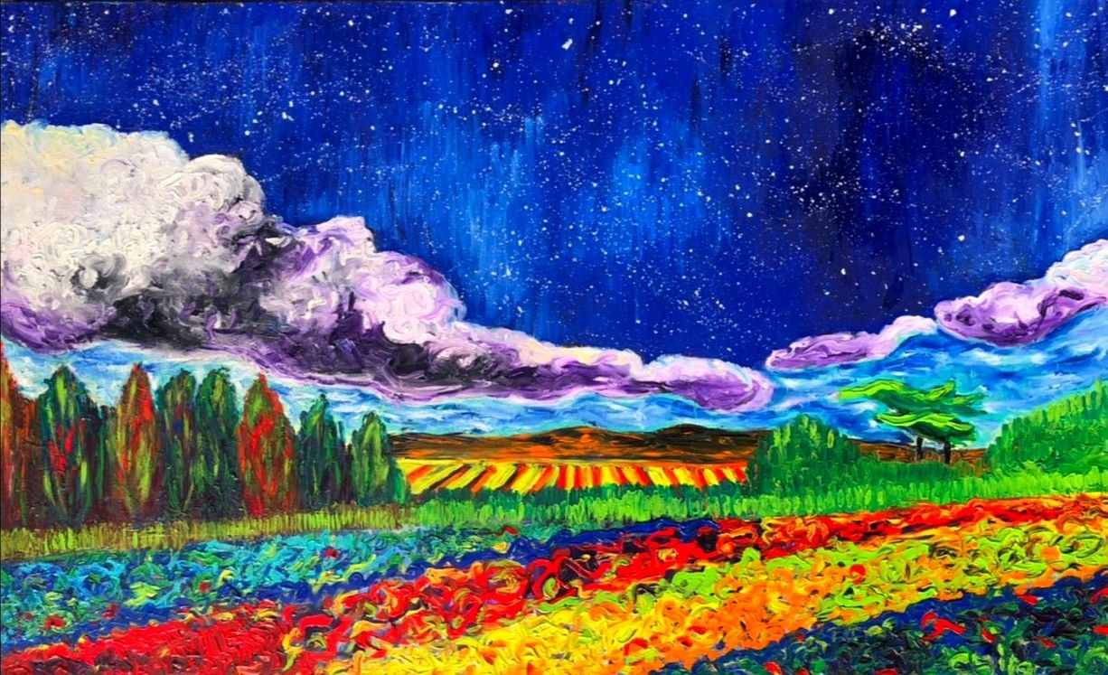OLIO SU TELA CHIARA MAGNI ' VINE YARDS AT THE HORIZON '  dimensioni L 130 x H 80 cm.