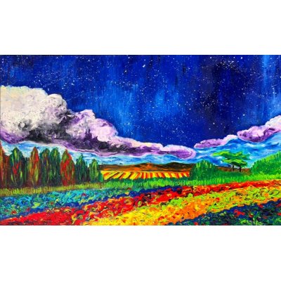 OLIO SU TELA CHIARA MAGNI ' VINE YARDS AT THE HORIZON ' dimensioni L 130 x H 80 cm.