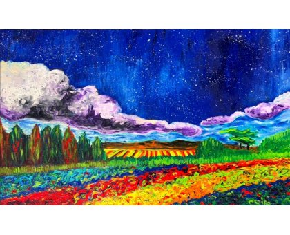 OLIO SU TELA CHIARA MAGNI ' VINE YARDS AT THE HORIZON ' dimensioni L 130 x H 80 cm.