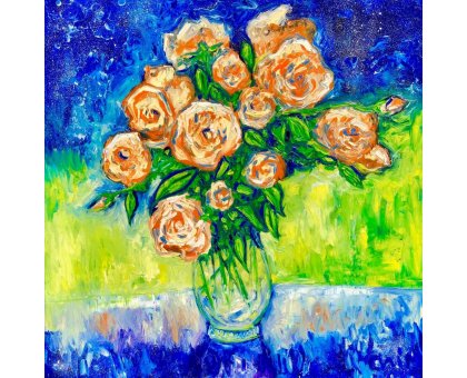 OLIO SU TELA CHIARA MAGNI ' GLOWING PETALS ' dimensioni L 90 x H 90 cm.