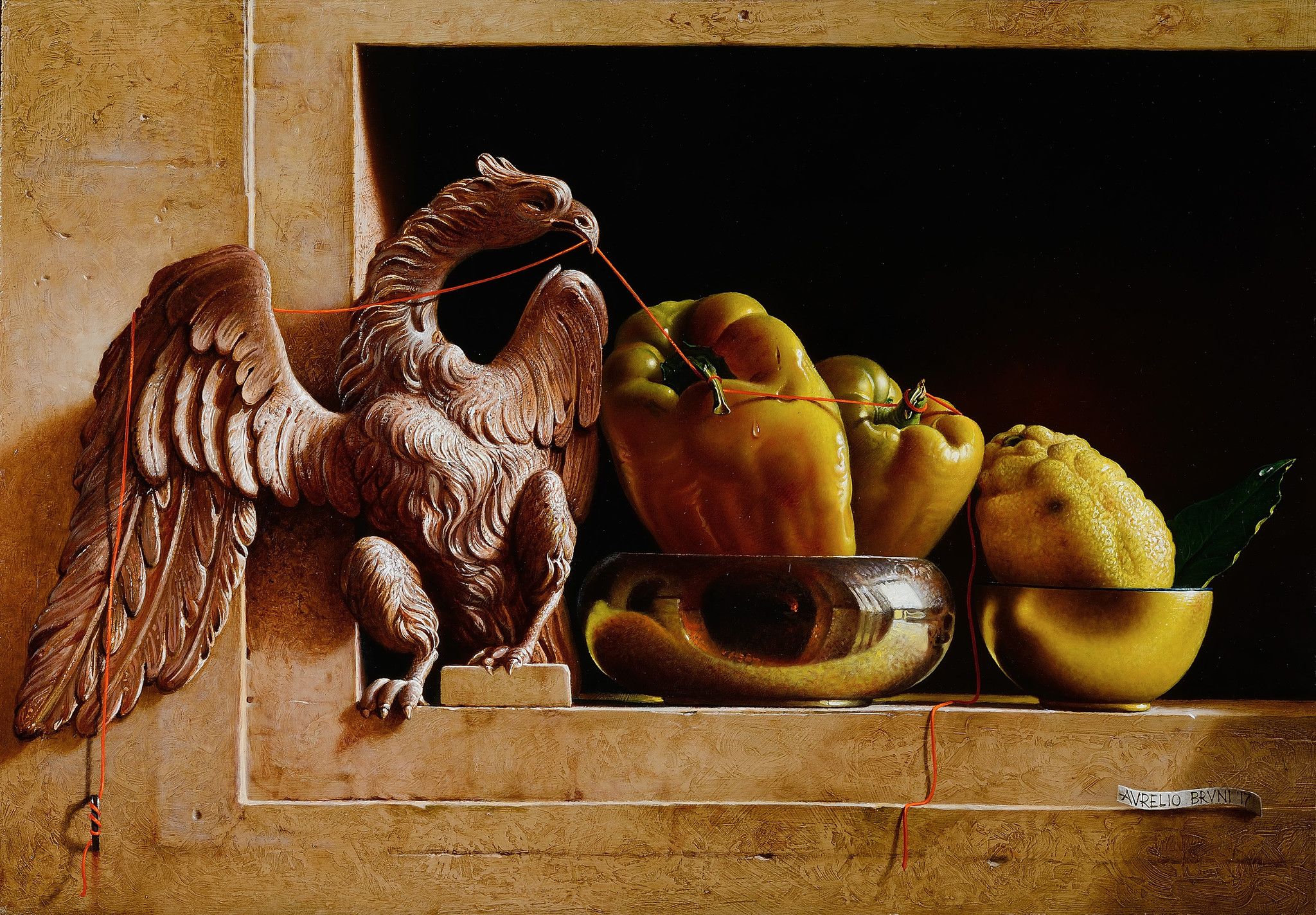 OLIO SU TAVOLA  AURELIO BRUNI ' GERARCHIA '  dimensioni L 65 x H 45 cm.