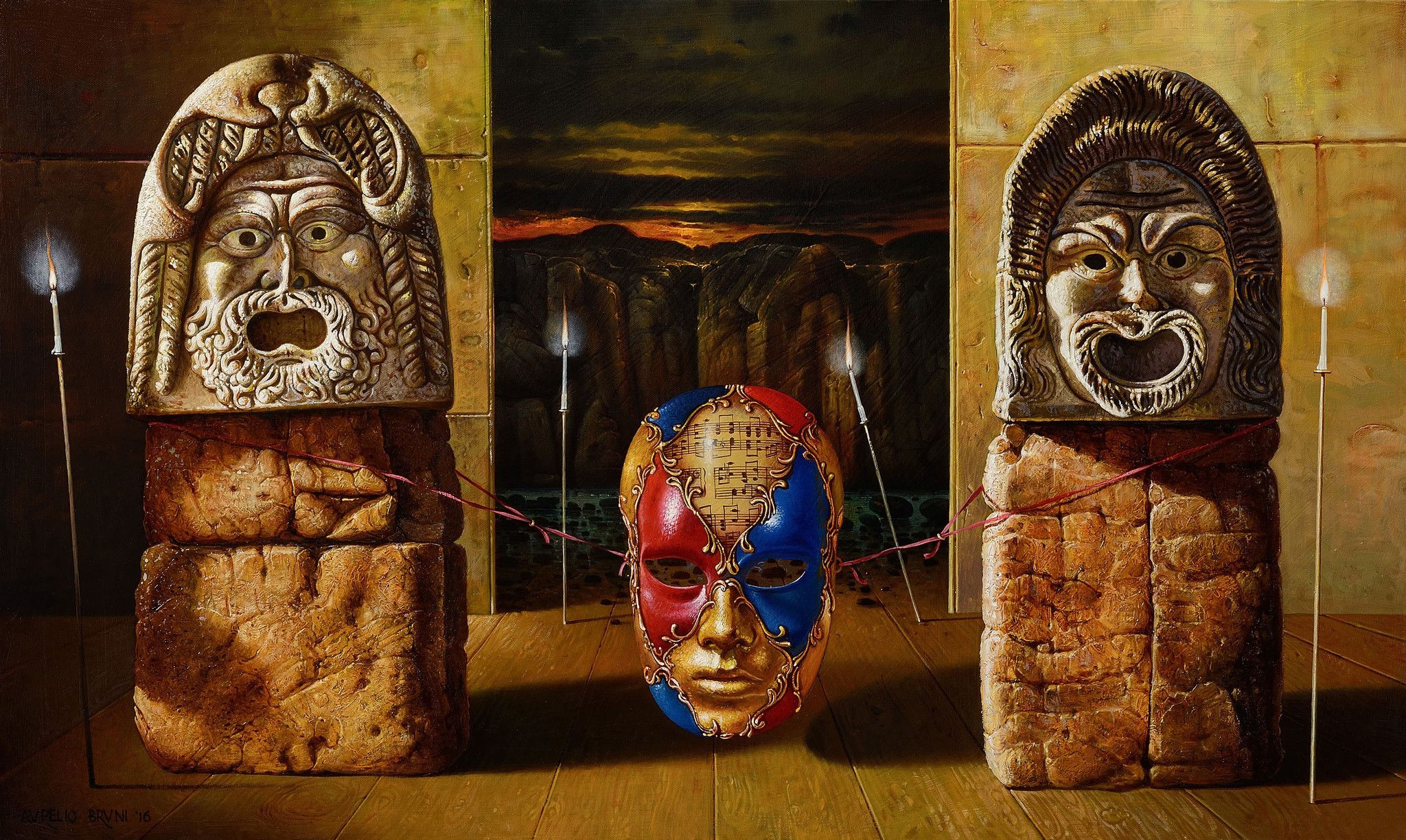 OIL ON CANVAS  AURELIO BRUNI ' RECITA '   size  L 90 x H 60 cm.