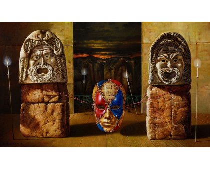 OIL ON CANVAS AURELIO BRUNI ' RECITA ' size L 90 x H 60 cm.