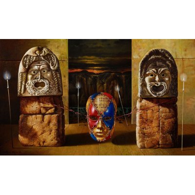 OLIO SU TELA AURELIO BRUNI ' RECITA ' dimensioni L 90 x H 60 cm.