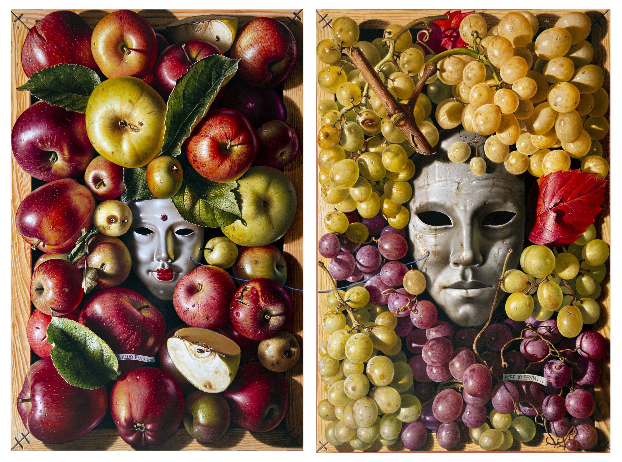 OIL ON CANVAS  AURELIO BRUNI ' EVA E BACCO '  (diptych)  size  L 120 x H 90 cm.