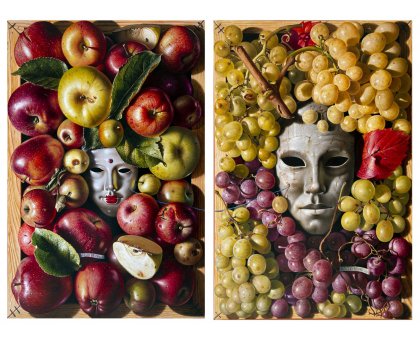 OIL ON CANVAS AURELIO BRUNI ' EVA E BACCO ' (diptych) size L 120 x H 90 cm.