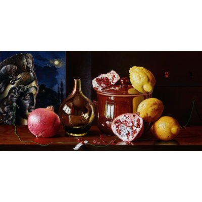 OLIO SU TELA AURELIO BRUNI ' RETROPENSIERO ' dimensioni L 80 x H 40 cm.