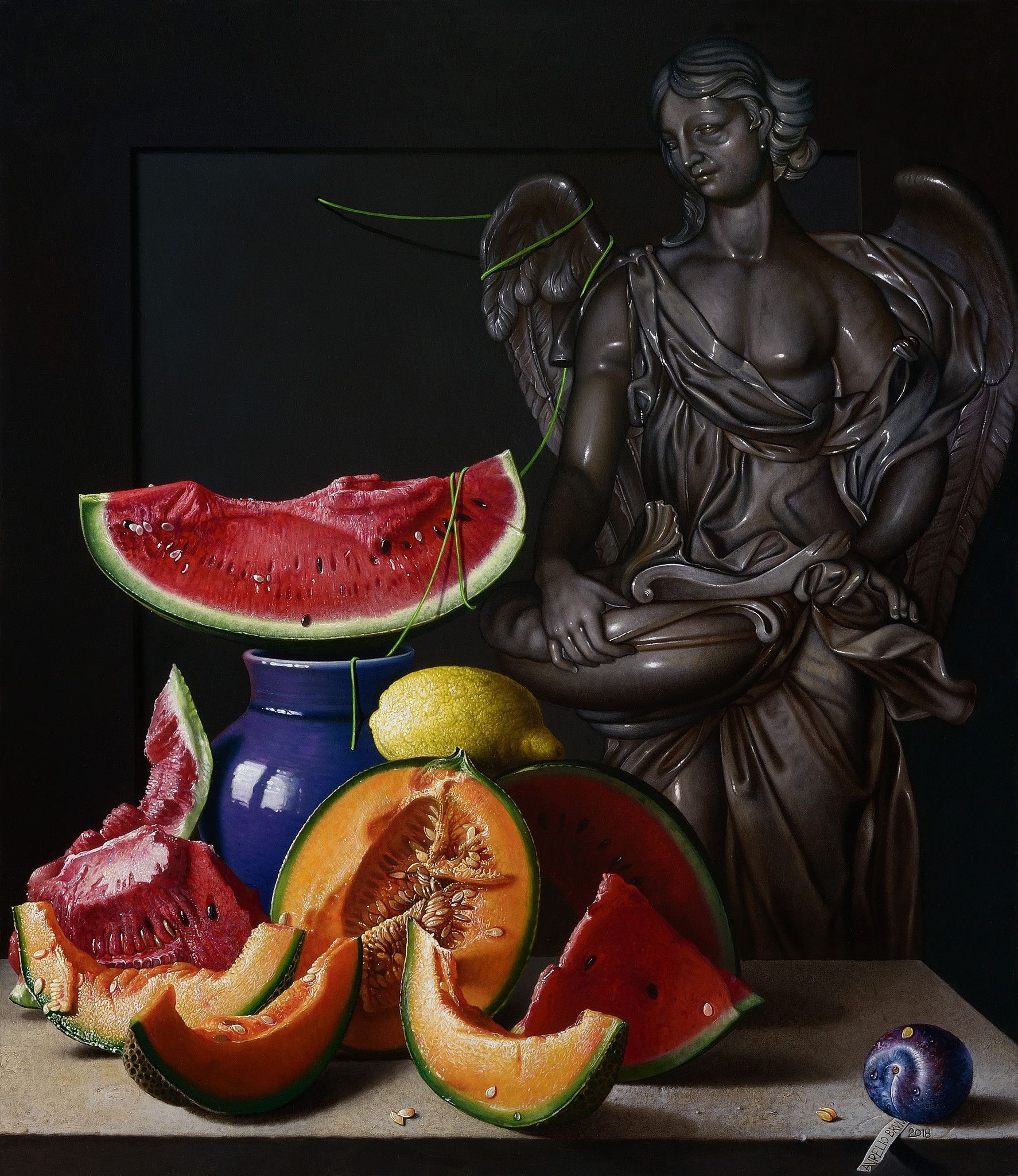 OIL ON CANVAS  AURELIO BRUNI ' CUSTODE '   size  L 80 x H 70 cm.