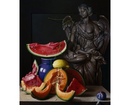 OIL ON CANVAS AURELIO BRUNI ' CUSTODE ' size L 80 x H 70 cm.