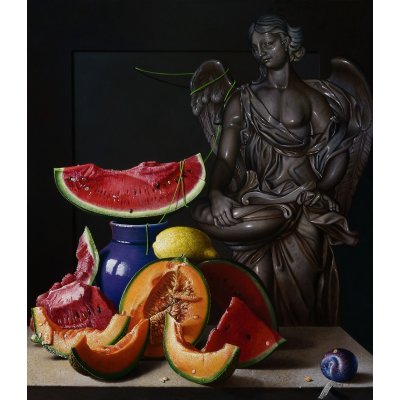 OLIO SU TELA AURELIO BRUNI ' CUSTODE ' dimensioni L 80 x H 70 cm.