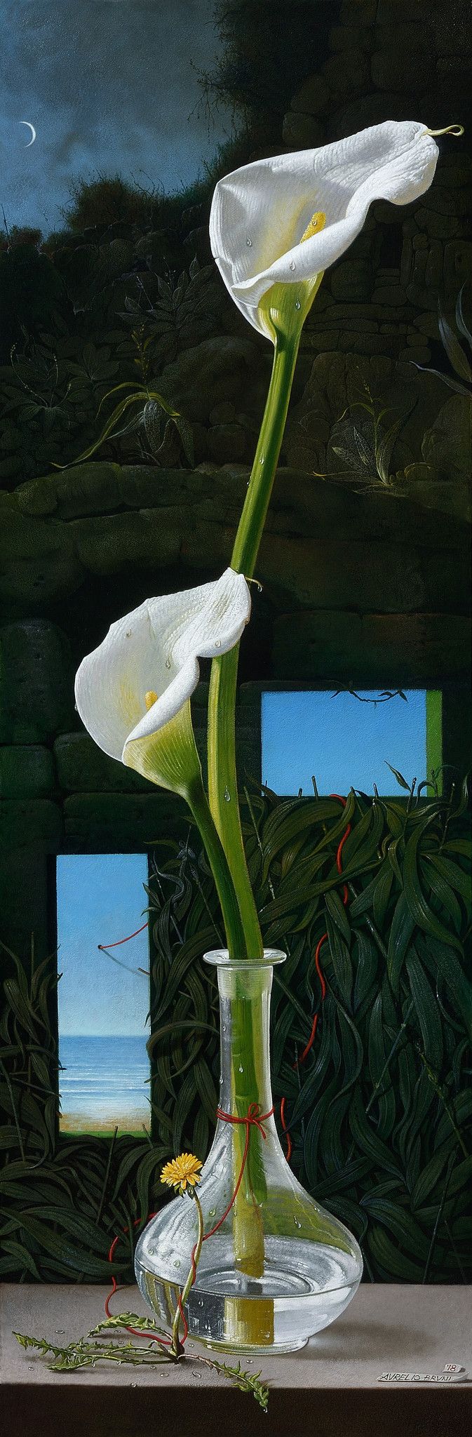 OIL ON CANVAS  AURELIO BRUNI ' ADOZIONE A DISTANZA '  size  L 40 x H 120 cm.