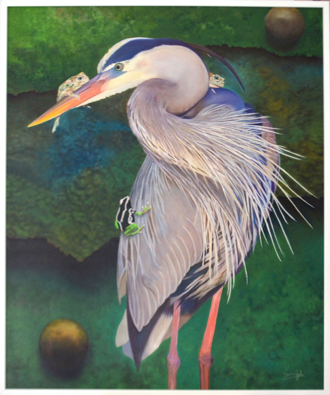 MIXED MEDIA  MARCELLO REMIGI ' AIRONE CON RAGANELLE '  dimensioni L 100 x H 75 cm.