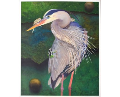 MIXED MEDIA MARCELLO REMIGI ' AIRONE CON RAGANELLE ' dimensioni L 100 x H 75 cm.