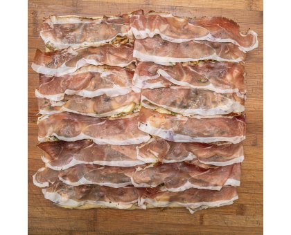 TRANCIO DI PIZZA BIANCA CON MISTO FUNGHI, PATATE E SPECK