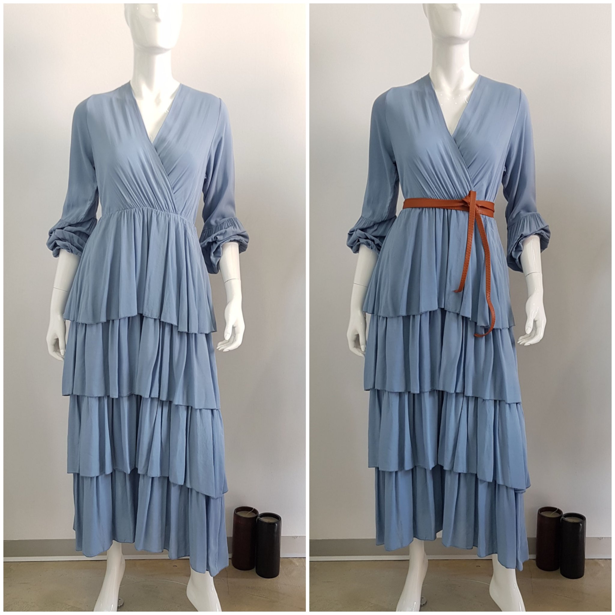 Abito lungo donna a balze Moki b Mod. 0309