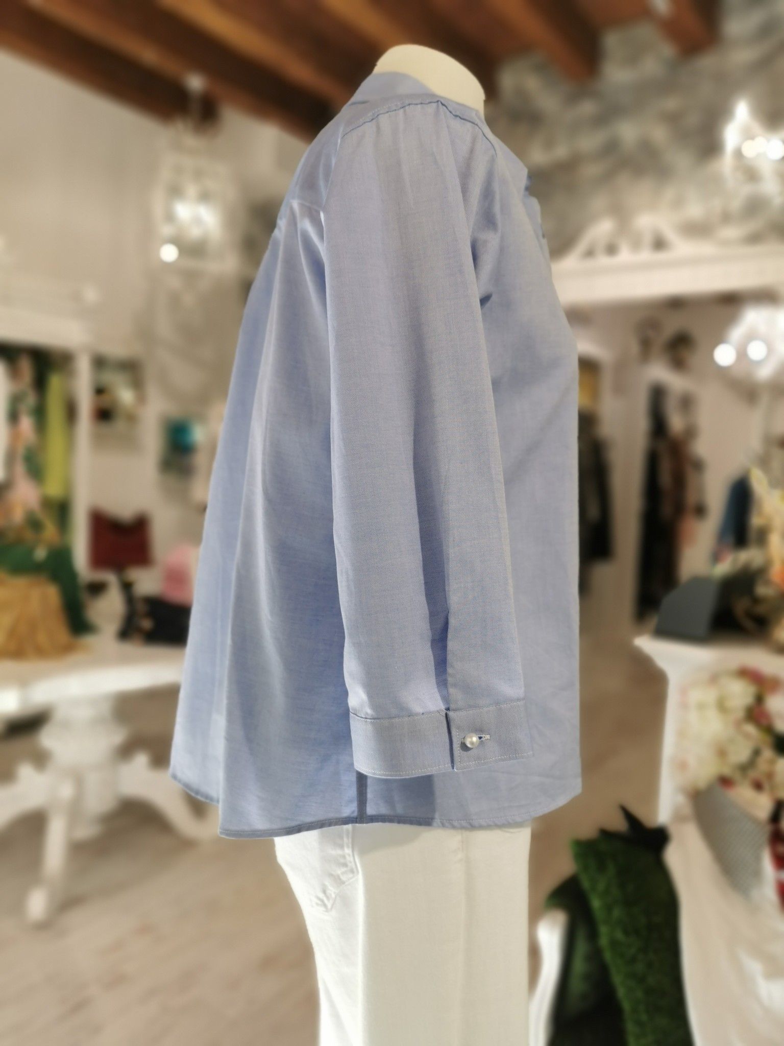 Camicia cotone azzurra Liberty Rose Firenze