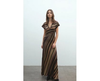 AKEP Abito Lungo Con Scollo Profondo Riga Diagonale