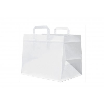 Shopper carta kraft bianco neutro manico piattina in carta 27+17X29 cm gr. 90