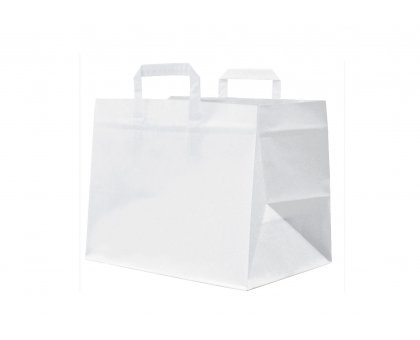 Shopper carta kraft bianco neutro manico piattina in carta 32+22X34 cm gr. 90