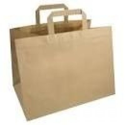 Shopper carta kraft avana neutro take away manico piattina in carta 32+22x34 cm gr. 90