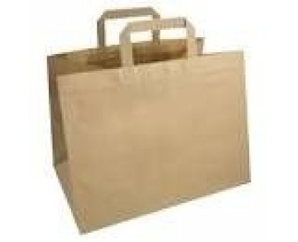 Shopper carta kraft avana neutro take away manico piattina in carta 32+22x34 cm gr. 90