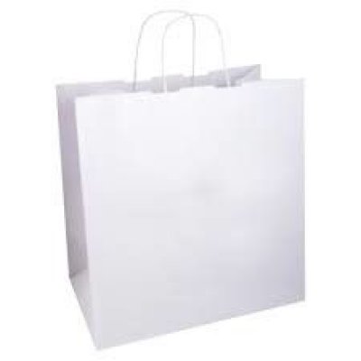 Shopper carta kraft bianco  neutro  take away cordino ritorto in carta 27+17x29 cm gr. 100