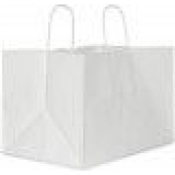 Shopper carta kraft bianco stampato take away cordino ritorto in carta 27+17x29 cm gr. 100