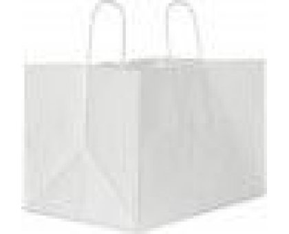 Shopper carta kraft bianco stampato take away cordino ritorto in carta 27+17x29 cm gr. 100
