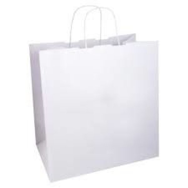 Shopper carta kraft bianco stampato take away cordino ritorto in carta 27+17x29 cm gr. 100