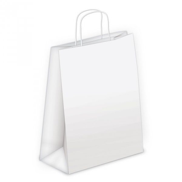 Shopper carta kraft bianco neutro cordino ritorto in carta 18+8x24 cm gr. 100