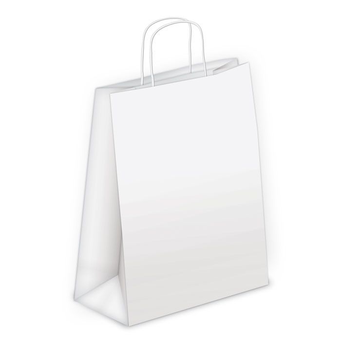 Shopper carta kraft bianco neutro cordino ritorto in carta 22+10x29 cm gr.  100, Shopping Bag Busta di Carta Bianco