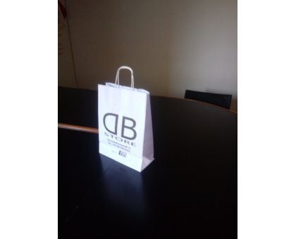 Shopper carta kraft bianco stampato cordino ritorto in carta 36+12x41cm gr. 100