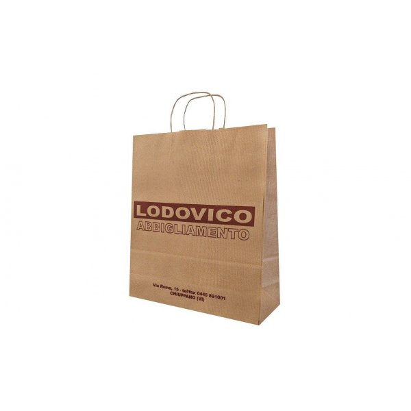 Shopper carta kraft avana stampato cordino ritorto in carta 36+12x41 cm gr. 100