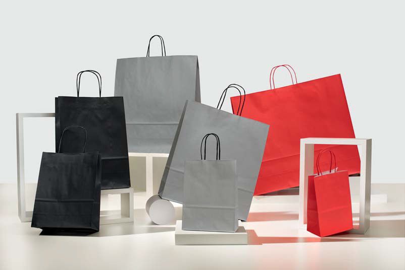 Shopper carta kraft bianco colorato neutro cordino ritorto in carta 22+10x29 cm gr. 100