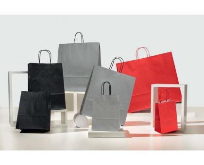Shopper carta kraft bianco colorato neutro cordino ritorto in carta 22+10x29 cm gr. 100