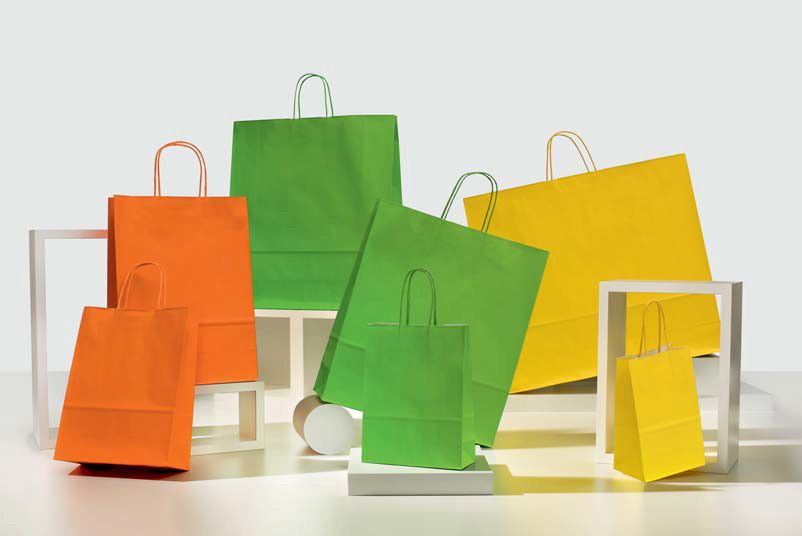 Shopper carta kraft bianco colorato neutro cordino ritorto in carta 22+10x29 cm gr. 100