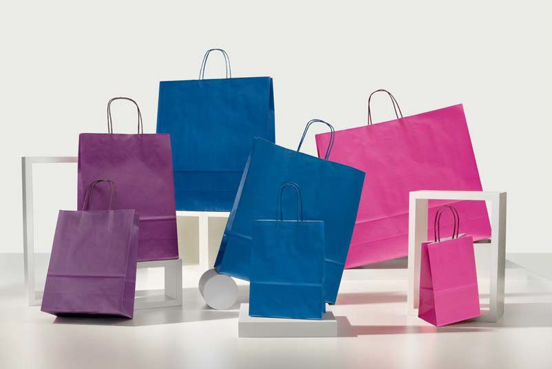 Shopper carta kraft bianco colorato neutro cordino ritorto in carta 22+10x29 cm gr. 100