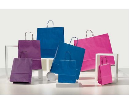 Shopper carta kraft bianco colorato neutro cordino ritorto in carta 45+15x49 cm gr. 110