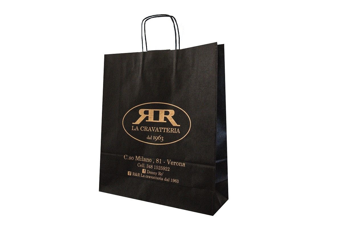 Shopper carta kraft bianco colorato stampato cordino ritorto in carta 22+10x29 cm gr. 100