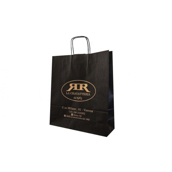 Shopper carta kraft bianco colorato stampato cordino ritorto in carta 27+12x37 cm gr. 100