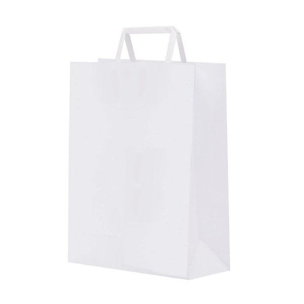 Shopper carta kraft bianco neutro manico piattina in carta 22+10x29 cm gr. 80