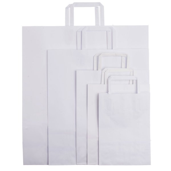 Shopper carta kraft bianco neutro manico piattina in carta 22+10x29 cm gr. 80