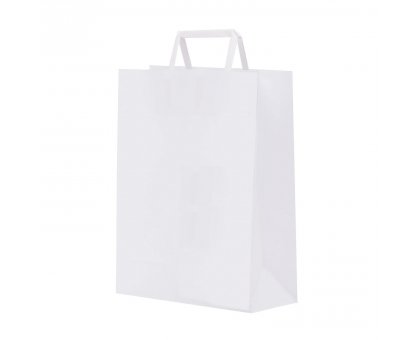 Shopper carta kraft bianco neutro manico piattina in carta 32+13X41 cm gr. 90